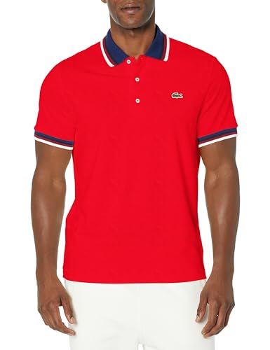 Lacoste Men's Regular Fit Stretch Mini Piqué Polo Shirt, Red, 3X